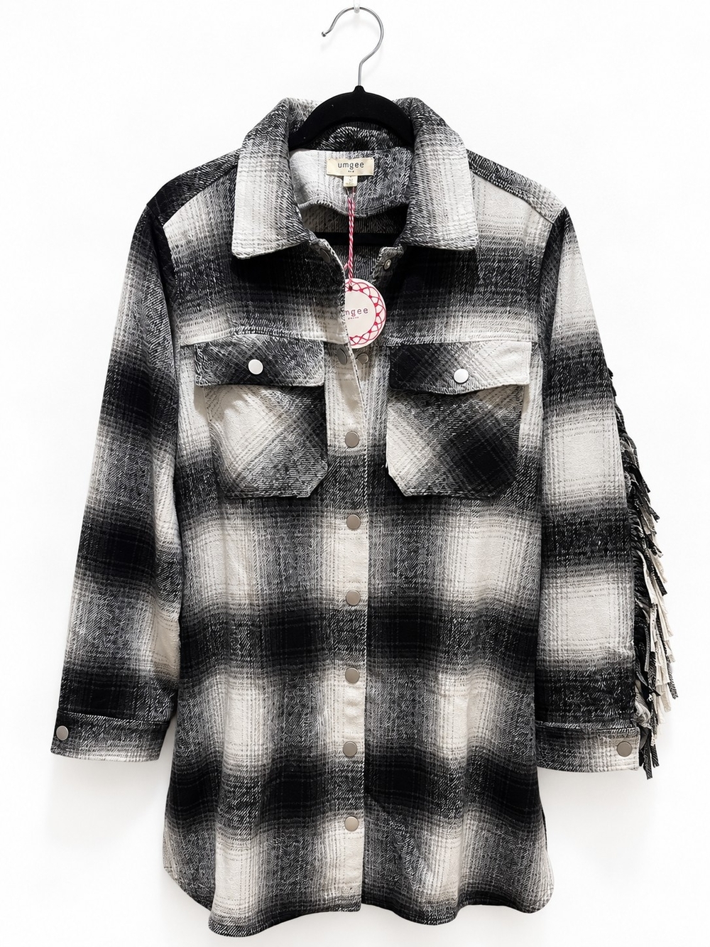 Umgee Plaid Fringe Shacket Jacket Black & White – Small & Large NWT